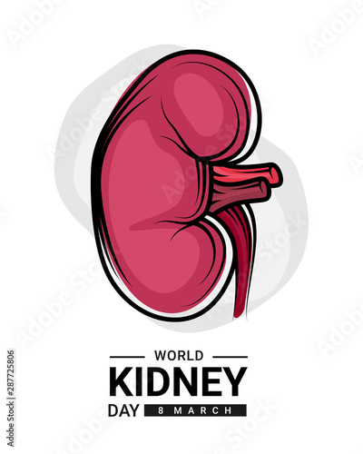 world kidney day with red human kidney outline Drawing sign vector design