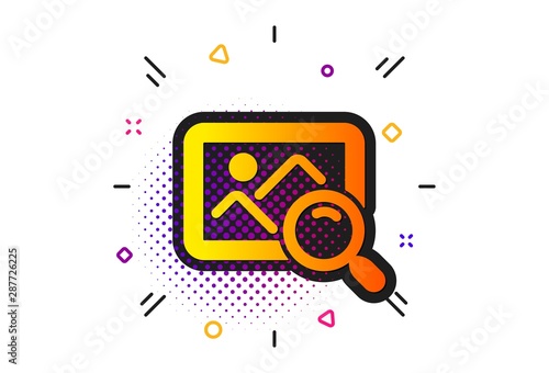 Find image or picture sign. Halftone circles pattern. Search photo icon. Classic flat search photo icon. Vector