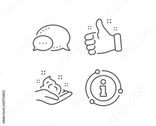 Hand cream line icon. Chat bubble, info sign elements. Skin care Gel or lotion sign. Linear skin care outline icon. Information bubble. Vector