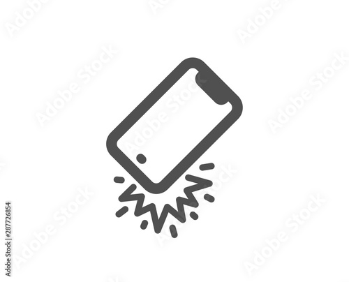 Phone crash sign. Smartphone falling icon. Mobile device fall symbol. Classic flat style. Simple smartphone broken icon. Vector