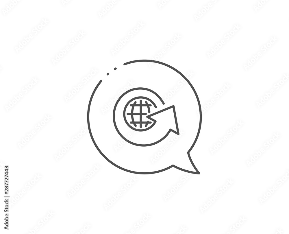 Global business line icon. Chat bubble design. Share arrow sign. World globe symbol. Outline concept. Thin line world globe icon. Vector Global business line icon. Chat bubble design. Share arrow sign. World globe symbol. Outline concept. Thin line world globe icon. Vector