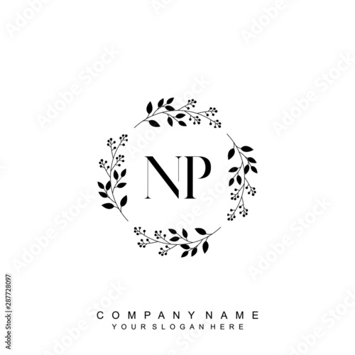 letter NP surrounded by beautiful and elegant flowers and leaves. Wedding monogram logo template. Fashion Logo template Vectors,