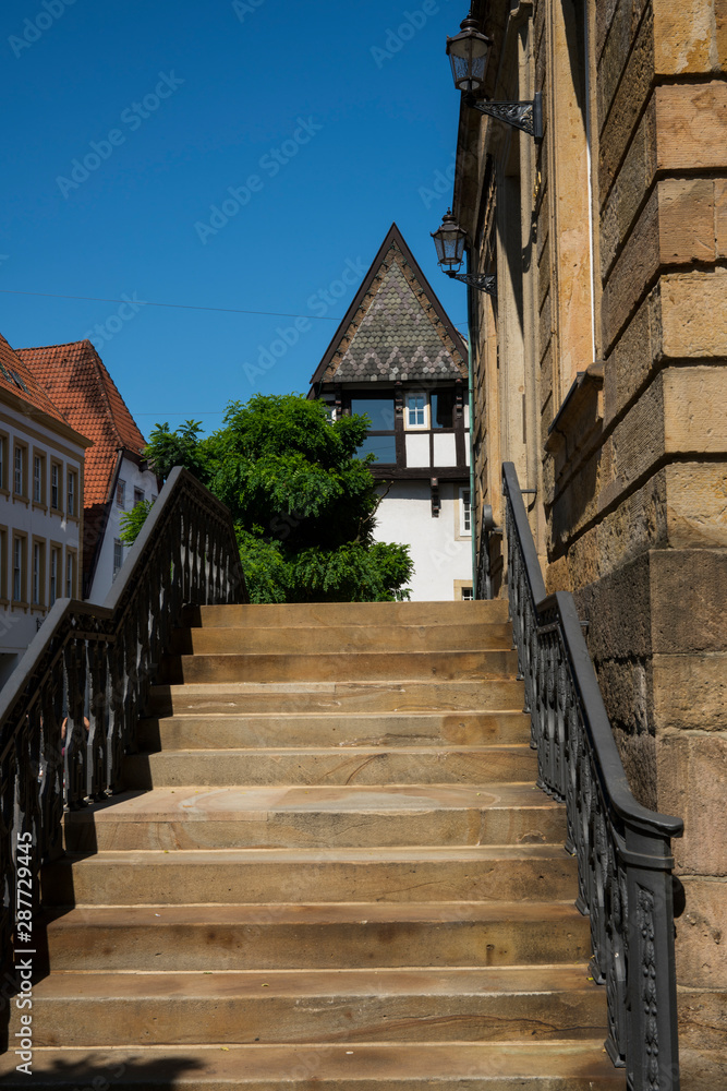 stairs, wall and half timbered house in Osnabruck, Germany