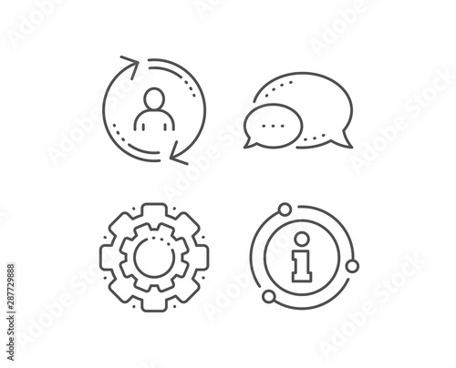 Refresh user info line icon. Chat bubble, info sign elements. Update profile sign. Linear user info outline icon. Information bubble. Vector