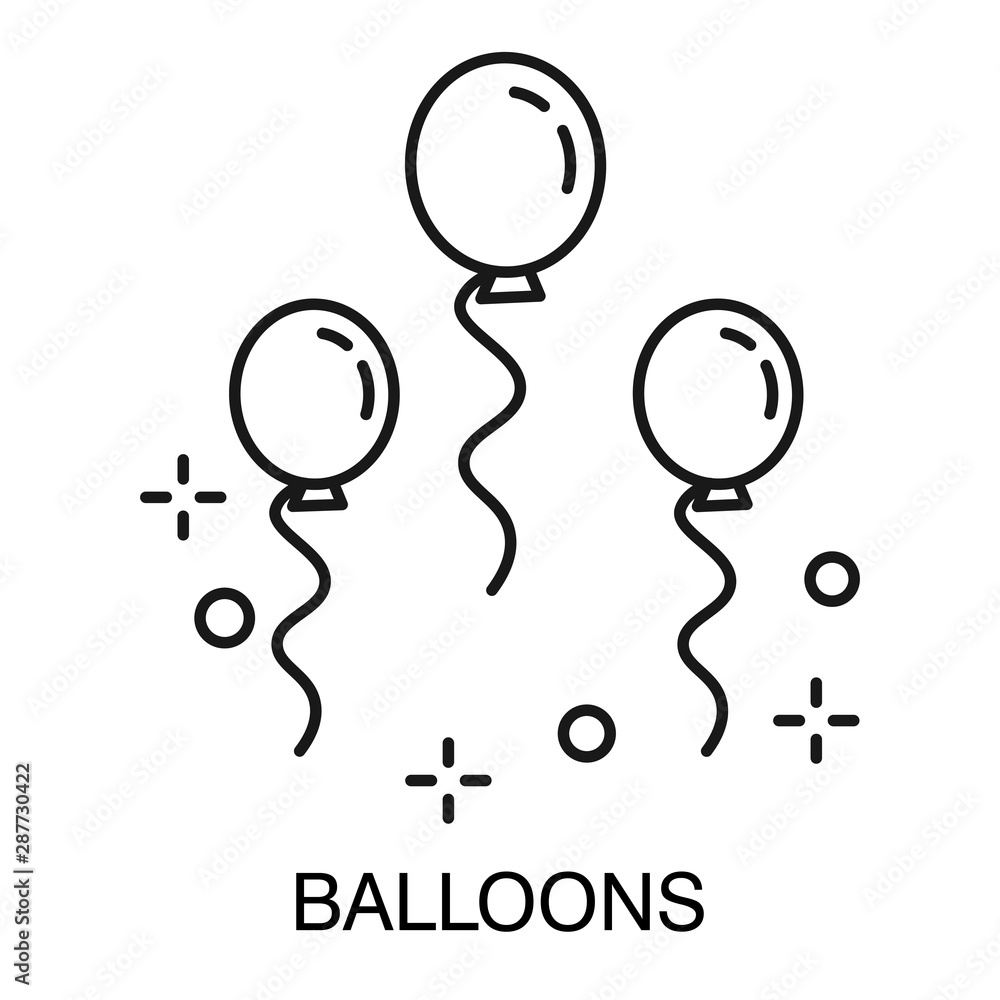 Birthday party, balloons isolated outline icon, holiday decor Stock