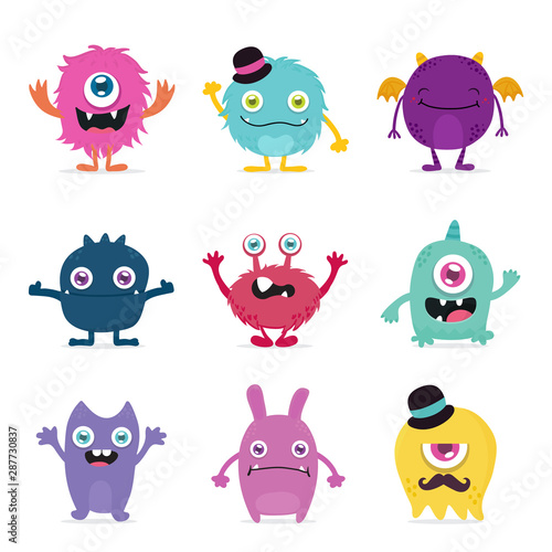 Wallpaper Mural cute monster cartoon design collection design for logo and print product - vecto