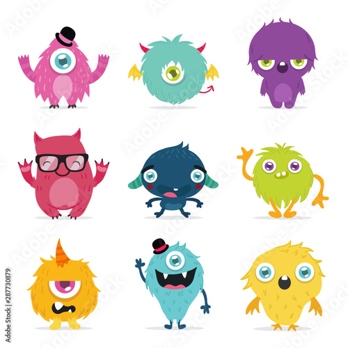 cute monster cartoon design collection design for logo and print product - vector photo
