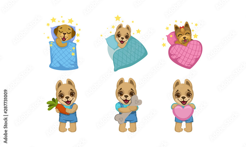 Cute Little Dogs Characters Set, Adorable Humanized Puppies Vector Illustration Cute Little Dogs Characters Set, Adorable Humanized Puppies Vector Illustration