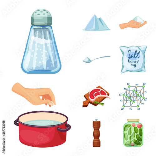 Vector design of salt and food sign. Set of salt and mineral stock symbol for web.