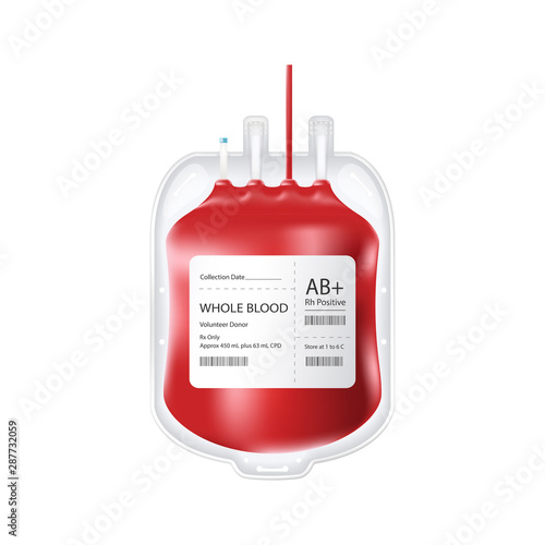 Full container for blood. Plastic container for blood donation.
