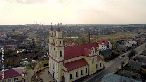 Wallpaper Mural Baroque Roman catholic church of the 18th century in Eastern Europe (Belarus), video from a quadrocopter in early spring Torontodigital.ca