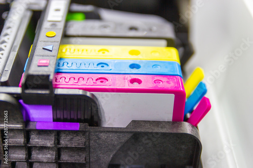 An ink cartridge or inkjet cartridge is a component of an inkjet printer that contains the ink four color © piyaphunjun