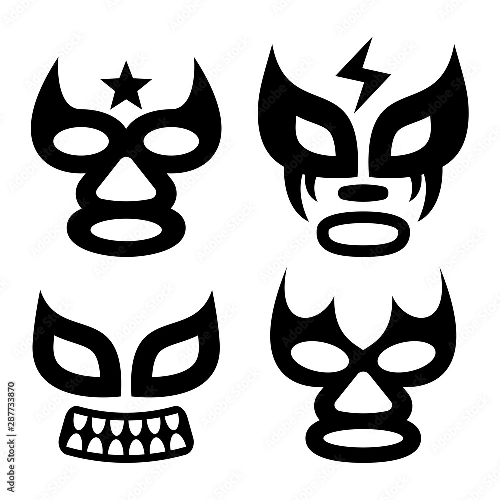 Lucha Libre faces vector design, luchador or luchadora graphics - Mexican wrestling traditinonal male and female black mask set