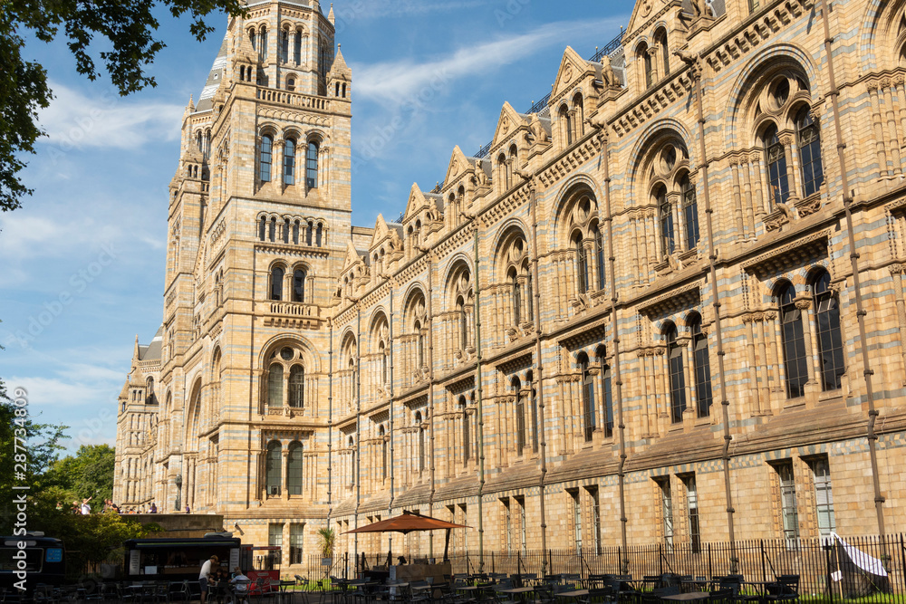 London, U.K. August 22, 2019 - The Natural History Museum building with blue summer sky.