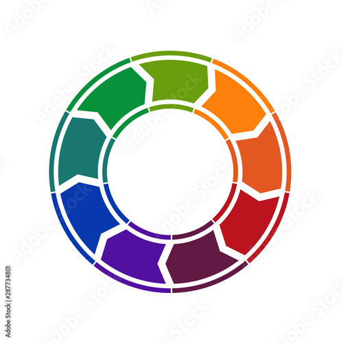  Template for infographics. Colored arrows in a circle. 9 parts. Background white