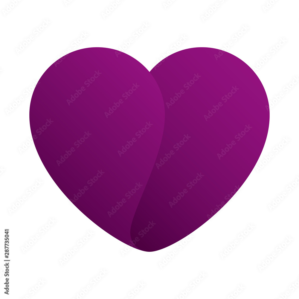 Vector 3D purple heart symbol love. Isolated on white background.