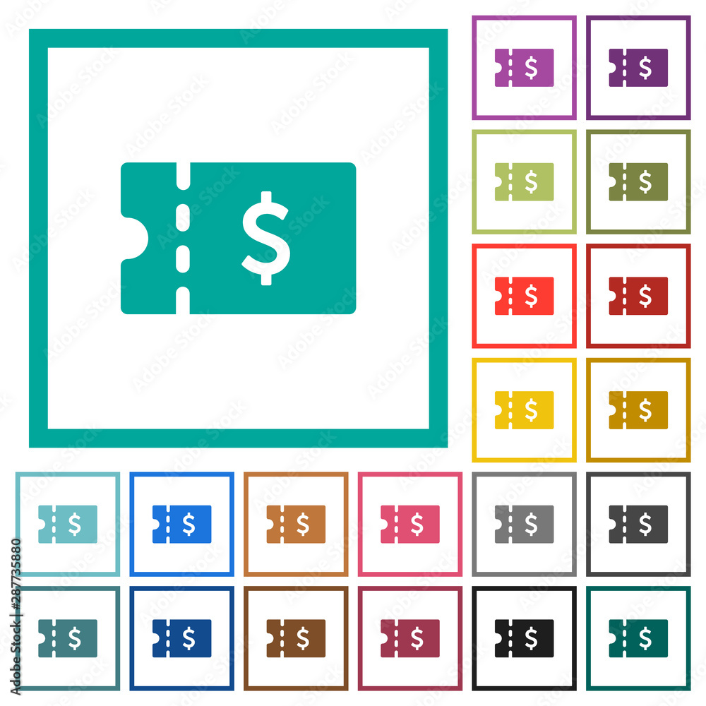 Dollar discount coupon flat color icons with quadrant frames Dollar discount coupon flat color icons with quadrant frames
