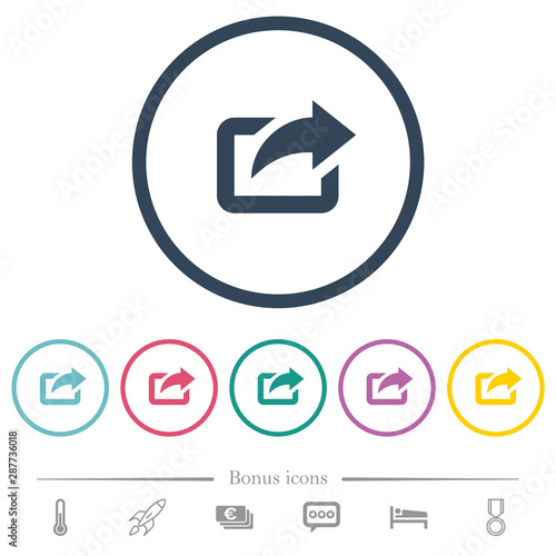Export with upper right arrow flat color icons in round outlines