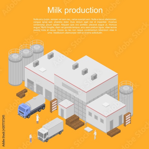 Milk production concept banner. Isometric illustration of milk production vector concept banner for web design