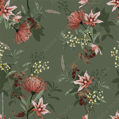 Beautiful vintage of botanical blooming garden seamless pattern in vector design for fashion , fabric, wallpaper , wrapping and all prints