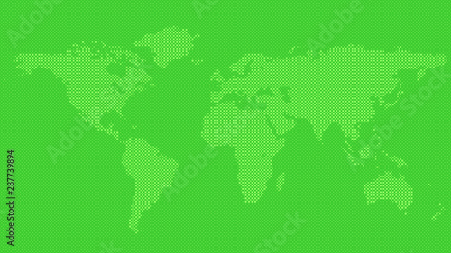 Halftone circle pattern world map background - green vector graphic