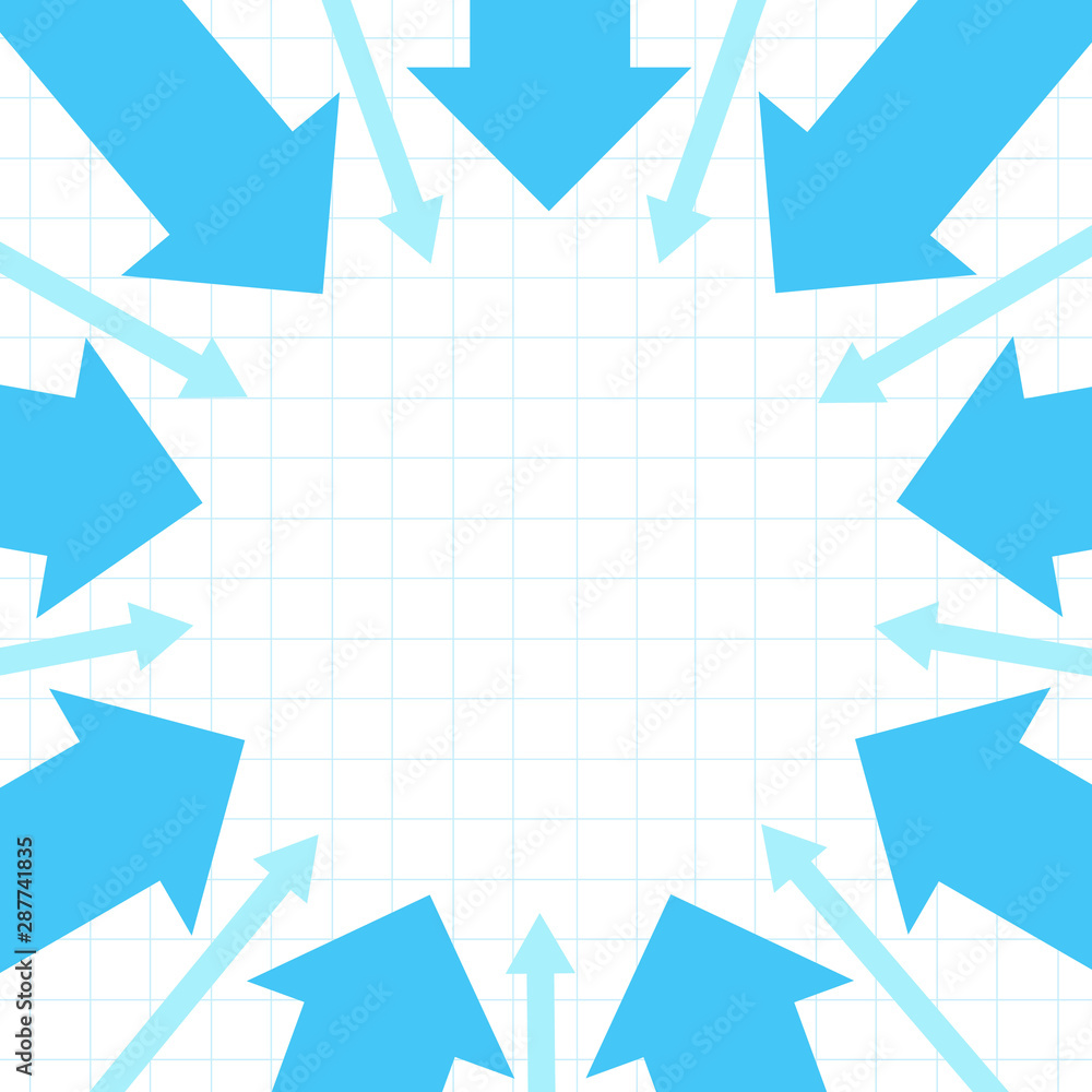Blue Arrows pointing to center. Financial arrows on a white background. Blue Arrows pointing to center. Financial arrows on a white background.
