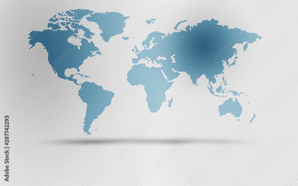 Blue world map on grey background Blue world map on grey background