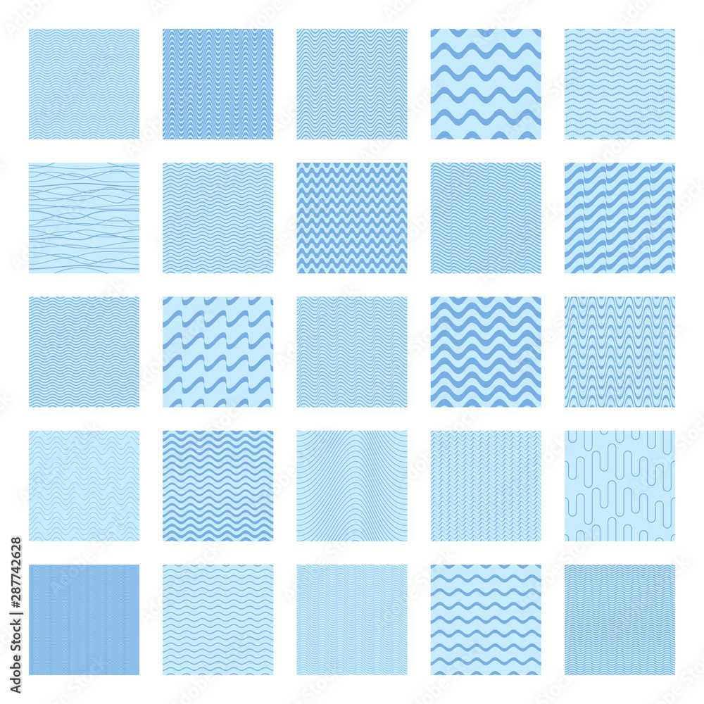 Blue vector seamless wavy line pattern big collection Blue vector seamless wavy line pattern big collection