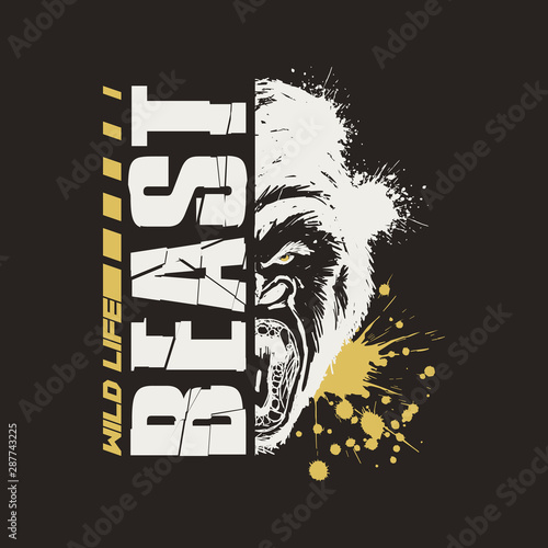 Gorilla Graphic Vector Design T-shirt. Wild Life Beast.