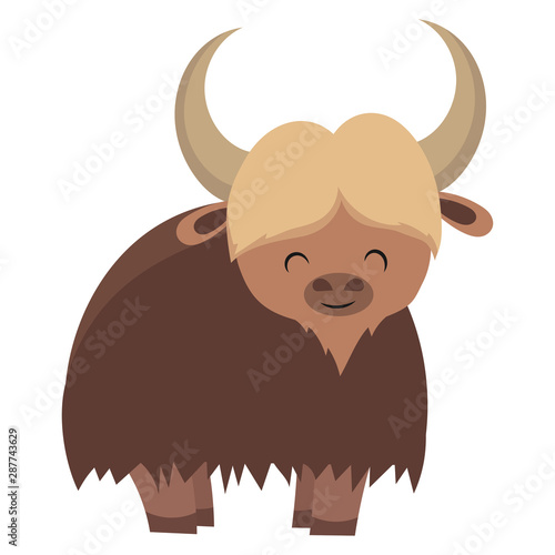 Cartoon yak. Vector illustration of yak. Drawing animal for children. Zoo for kids.