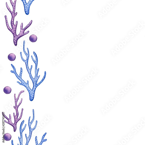 Hand paint watercolor coral sea ocean frame for design scrap book paper  textile  web sites