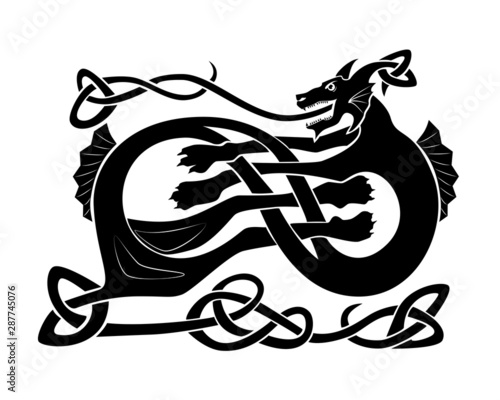 Sea black dragon nordic culture pattern