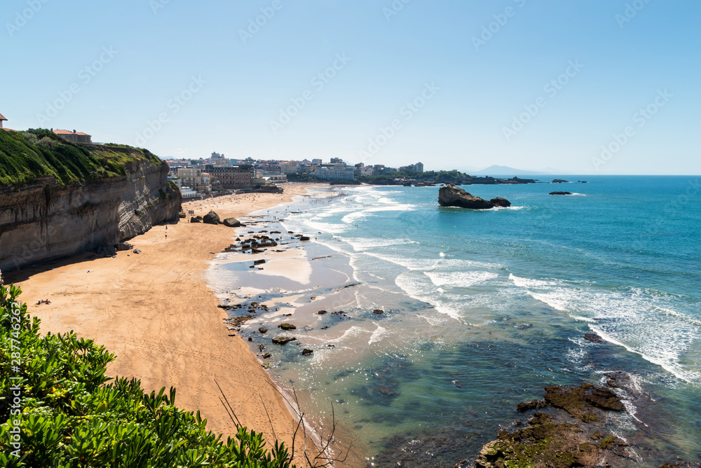 Amazing view over the ocean and the beach in Biarritz. Basque coast.