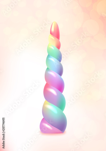 Unicorn Rainbow Horn, horn-shaped candle, colored plastic toy. Vector