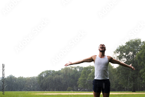 Man looking up with copy space