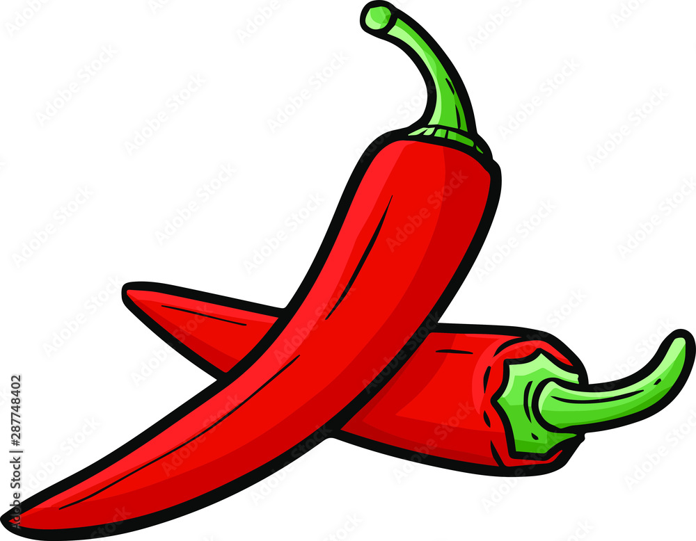 Cute and funny a pile of two hot chilli in simple cartoon style Cute and funny a pile of two hot chilli in simple cartoon style