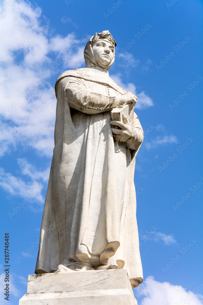 Marble monument of Francesco Petrarca in park Prato Arezzo