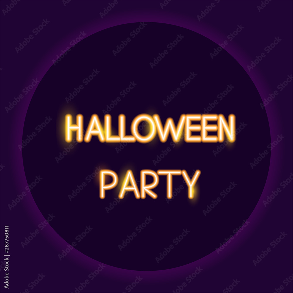 Greeting halloween party text neon icon. Halloween neon sign. Holiday concept. Vector illustration.