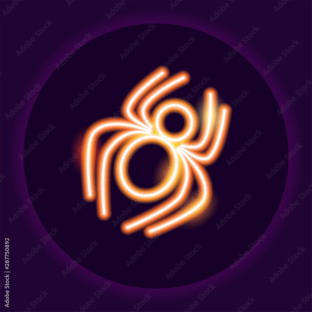 Spider neon icon. Halloween neon sign. Holiday concept. Vector illustration. Spider neon icon. Halloween neon sign. Holiday concept. Vector illustration.