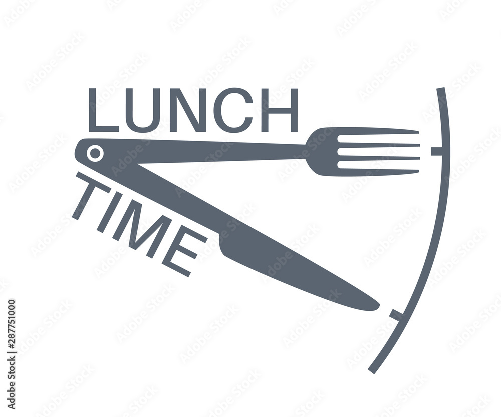 Lunch time text with fork and knife. Lunch time text with fork and knife.