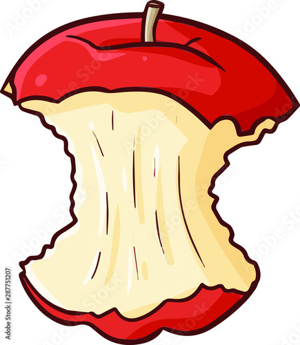 Cute and funny leftover apple in cartoon style vertical pose