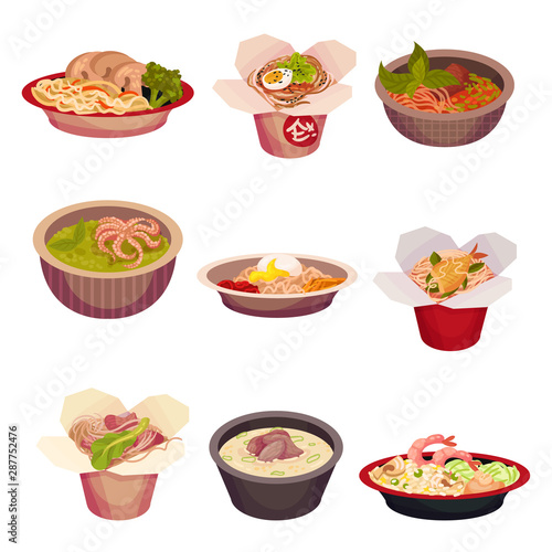 Set of asian food. Vector illustration on a white background.