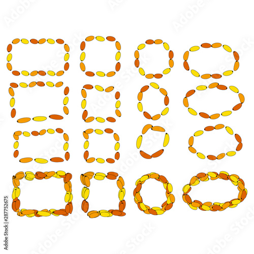 Set of Sea Buckthorn. Frame Branch of sea-buckthorn with leaves
