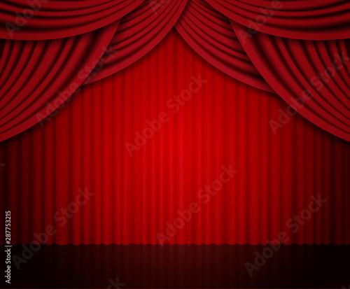 Background with red curtain. Design for presentation, concert, show