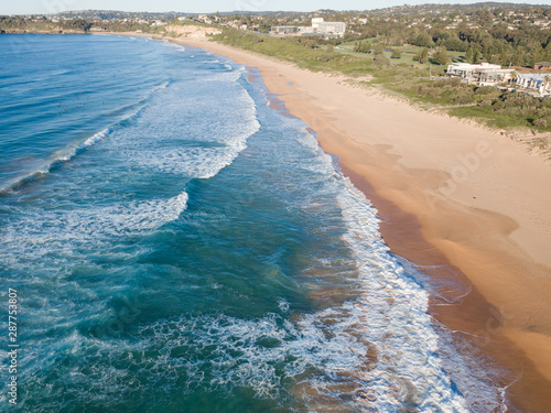 Aerial view of Mona Vale Beach in the morning.