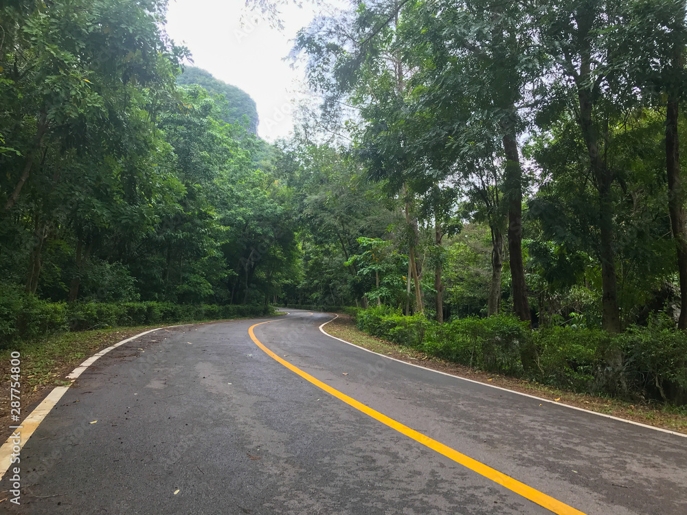 local road and mountain at Phatthalung, Thailand