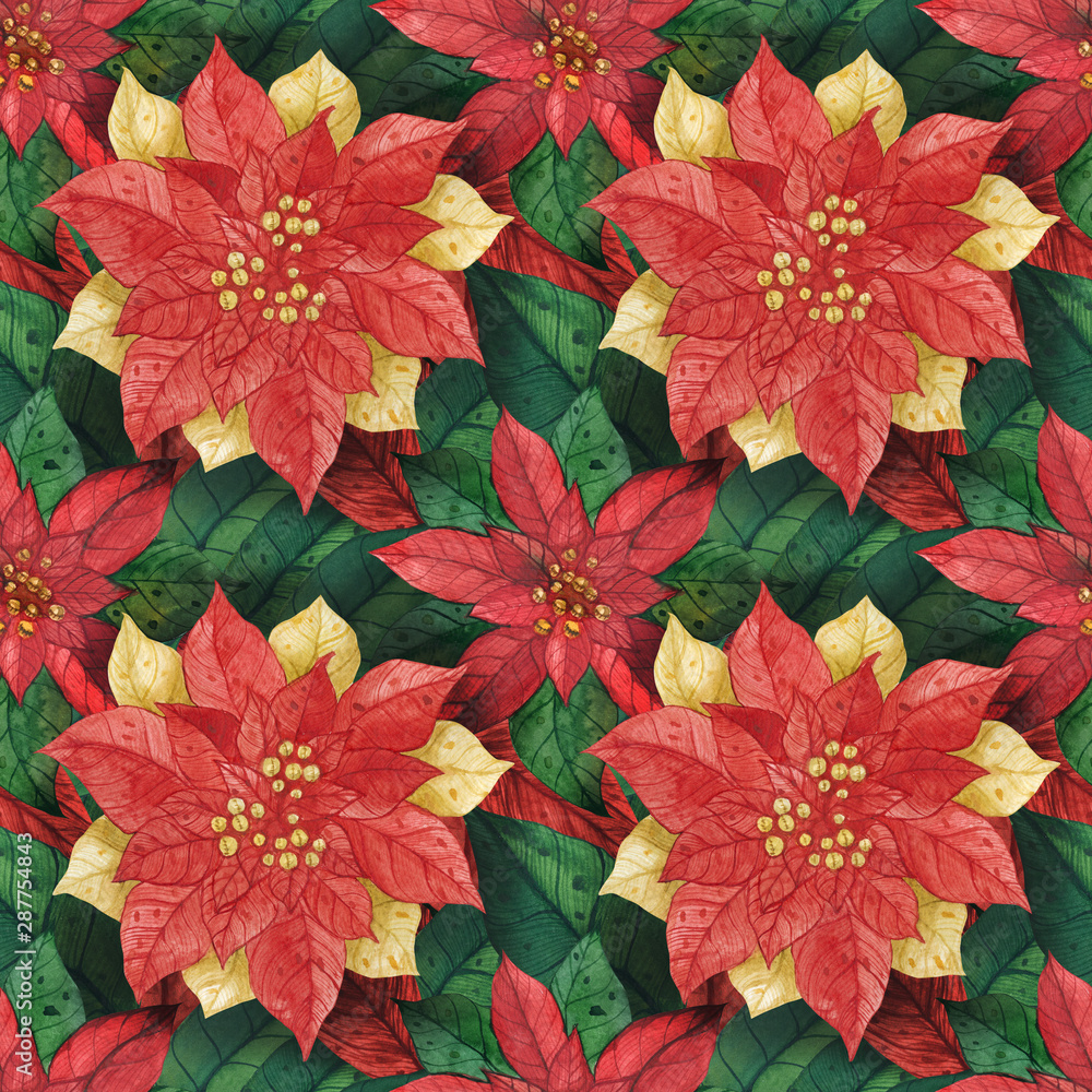 Christmas Star Poinsettia seamless pattern Christmas Star Poinsettia seamless pattern
