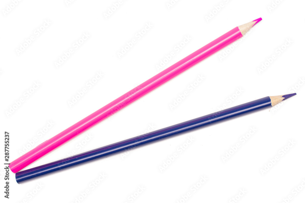 Group of two whole colored pencil cold gamma flatlay isolated on white background Group of two whole colored pencil cold gamma flatlay isolated on white background