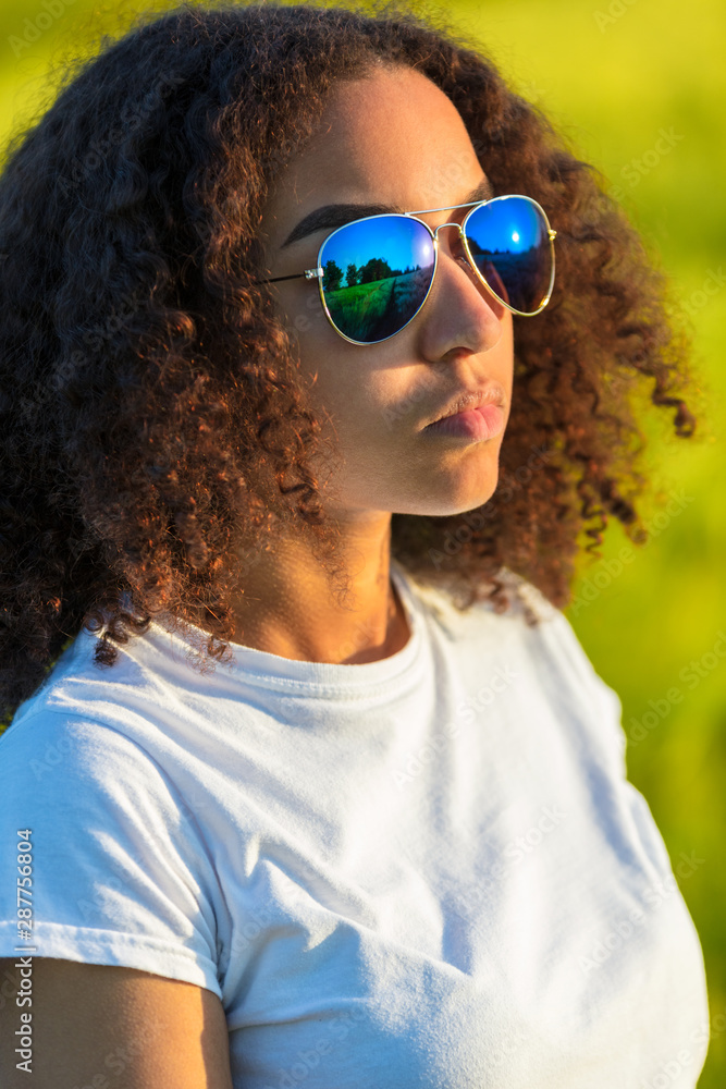 Mixed Race African American Girl Teen Sunglasses at Sunset Stock
