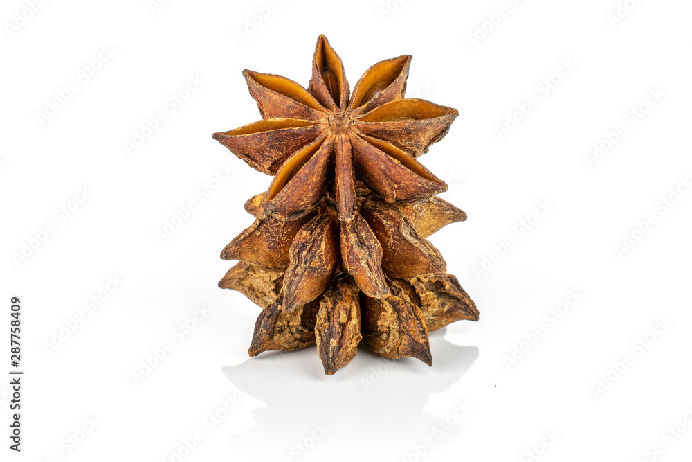 Group of three whole dry brown star anise illicium verum isolated on white background Group of three whole dry brown star anise illicium verum isolated on white background